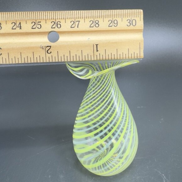 1930s Bimini Glass Miniature Vase Vessel Thin Blown Glass Delicate Yellow Swirl - Picture 6 of 11